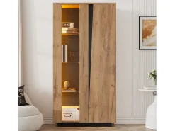 Vitrine moderna - 80 x 35 x 160 cm - com 8 prateleiras + 2 portas + LEDs - aglomerado - natural*Merax Online