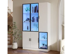 Vitrine moderna - 120 x 35 x 200 cm - com 3 portas de vidro + LEDs - MDF + vidro - branca^Merax New