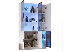 Vitrine moderna - 120 x 35 x 200 cm - com 3 portas de vidro + LEDs - MDF + vidro - branca^Merax New
