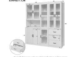 Vitrine moderna branca, 200 cm, 8 portas e 3 gavetas, com iluminação LED para sala de estar.* Hot