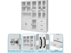 Vitrine moderna branca, 200 cm, 8 portas e 3 gavetas, com iluminação LED para sala de estar.* Hot