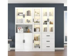 Vitrine moderna branca, 200 cm, 8 portas e 3 gavetas, com iluminação LED para sala de estar.* Hot