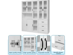 Vitrine moderna branca, 200 cm, 8 portas e 3 gavetas, com iluminação LED para sala de estar.* Hot