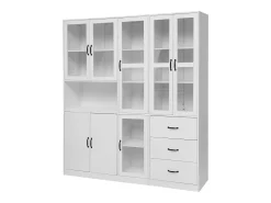 Vitrine moderna branca, 200 cm, 8 portas e 3 gavetas, com iluminação LED para sala de estar.* Hot