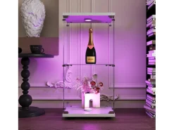 Vitrina*Vitrine moderna de vidro com 2 prateleiras de vidro, 1 porta, iluminação LED e fechadura, 86x40,4x36,5cm, branca. Branco