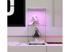 Vitrina*Vitrine moderna de vidro com 2 prateleiras de vidro, 1 porta, iluminação LED e fechadura, 86x40,4x36,5cm, branca. Branco