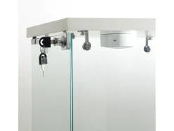 Vitrina*Vitrine moderna de vidro com 2 prateleiras de vidro, 1 porta, iluminação LED e fechadura, 86x40,4x36,5cm, branca. Branco