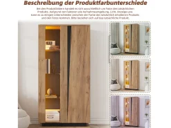 Vitrine moderna para sala de estar - 80 x 35 x 160 cm - com 8 prateleiras + 2 portas de acrílico + LEDs - aglomerado - cor natural^Merax Online