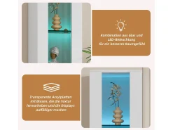 Vitrine multifuncional - 40 x 29 x 170 cm - com porta de vidro + LEDs - PB + Vidro -^Merax Discount