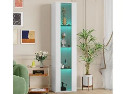 Vitrine multifuncional - 40 x 29 x 170 cm - com porta de vidro + LEDs - PB + Vidro -^Merax Discount