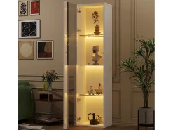 Vitrine multifuncional - 40 x 29 x 170 cm - com porta de vidro + LEDs - PB + Vidro -^Merax Discount