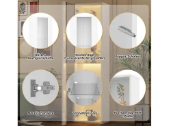 Vitrine multifuncional - 40 x 29 x 170 cm - com porta de vidro + LEDs - PB + Vidro -^Merax Discount