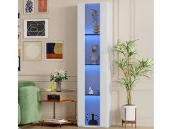 Vitrine multifuncional - 40 x 29 x 170 cm - com porta de vidro + LEDs - PB + Vidro -^Merax Discount