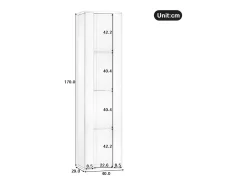 Vitrine multifuncional - 40 x 29 x 170 cm - com porta de vidro + LEDs - PB + Vidro -^Merax Discount