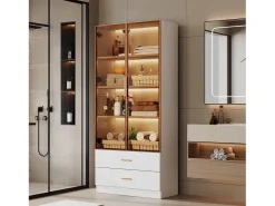Vitrine, móvel de banheiro com LED - 2 gavetas e 2 portas de vidro -^ModernLuxe Hot
