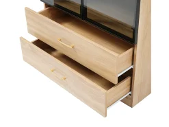 Vitrine, móvel de banheiro com LED - 2 gavetas e 2 portas de vidro - Natural Vitrina