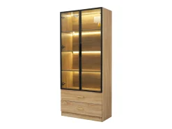 Vitrine, móvel de banheiro com LED - 2 gavetas e 2 portas de vidro - Natural Vitrina