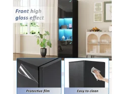 Vitrine preta brilhante com iluminação LED - Armário alto para sala de estar - Armário de armazenamento - 45x35x160 cm* Sale