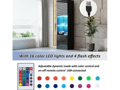 Vitrine preta brilhante com iluminação LED - Armário alto para sala de estar - Armário de armazenamento - 45x35x160 cm* Sale