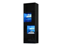 Vitrine preta com 1 gaveta, 4 portas e iluminação LED, prateleiras em vidro, 55x38x170 cm*Hauss Spole Best