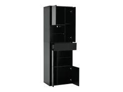 Vitrine preta com 1 gaveta, 4 portas e iluminação LED, prateleiras em vidro, 55x38x170 cm*Hauss Spole Best