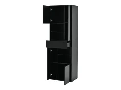 Vitrine preta com 1 gaveta, 4 portas e iluminação LED, prateleiras em vidro, 55x38x170 cm*Hauss Spole Best