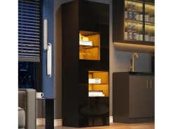 Vitrine preta com 1 gaveta, 4 portas e iluminação LED, prateleiras em vidro, 55x38x170 cm*Hauss Spole Best