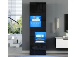 Vitrine preta com 1 gaveta, 4 portas e iluminação LED, prateleiras em vidro, 55x38x170 cm*Hauss Spole Best