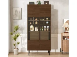 Vitrine reutilizável com acabamento em nogueira - 75,5 x 35 x 164,5 cm - frente de vidro + prateleira + gaveta oculta - MDF - cor natural^Merax Hot