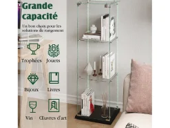 Vitrine simples aberta com três níveis + base preta com lacado incolor Vitrina