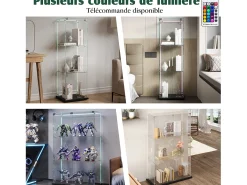 Vitrine simples aberta com três níveis + base preta com lacado incolor Vitrina