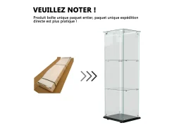 Vitrine simples aberta com três níveis + base preta com lacado incolor Vitrina