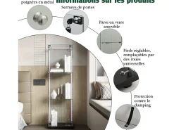Vitrine simples aberta com três níveis + base preta com lacado incolor Vitrina