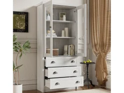 Vitrine 80x34x171 cm - com 2 portas de vidro - 3 gavetas - cinza + natural^ModernLuxe Online