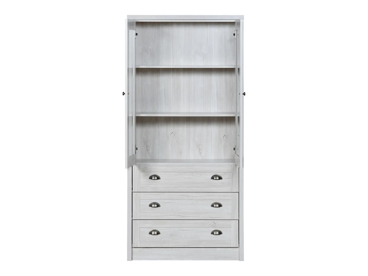 Vitrine 80x34x171 cm - com 2 portas de vidro - 3 gavetas - cinza + natural^ModernLuxe Online