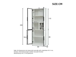 Vitrine 80x35x200 cm - com iluminação LED - com armazenamento para vinho - 2 portas de vidro - Vitrina