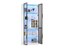 Vitrine 80x35x200 cm - com iluminação LED - com armazenamento para vinho - 2 portas de vidro - Vitrina
