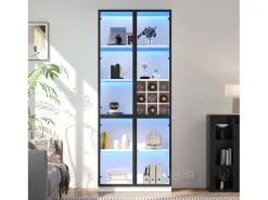 Vitrine 80x35x200 cm - com iluminação LED - com armazenamento para vinho - 2 portas de vidro - Vitrina