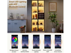 Vitrine 80x35x200 cm - com iluminação LED - com armazenamento para vinho - 2 portas de vidro - Vitrina