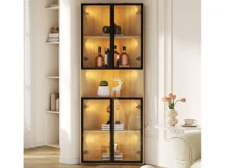 Vitrine 62x32x160 cm - con iluminação LED - 4 portas de vidro temperado - acabamento carvalho - MDF - Natural*ModernLuxe Discount