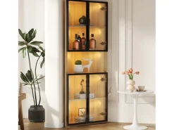 Vitrine 62x32x160 cm - con iluminação LED - 4 portas de vidro temperado - acabamento carvalho - MDF - Natural*ModernLuxe Discount