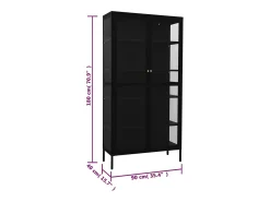 vidaxl Vitrina*Vitrine 90x40x180 cm vidro temperado e aço Preto