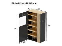 Outlet Vitrine 80x40x146cm - com iluminação LED - com 1 porta - Prateleiras ajustáveis - Painéis de partículas - Preto + natural Vitrina