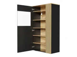 Outlet Vitrine 80x40x146cm - com iluminação LED - com 1 porta - Prateleiras ajustáveis - Painéis de partículas - Preto + natural Vitrina
