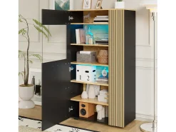 Outlet Vitrine 80x40x146cm - com iluminação LED - com 1 porta - Prateleiras ajustáveis - Painéis de partículas - Preto + natural Vitrina