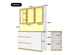 Vitrine/armário alto con iluminação LED - 200 cm de altura - 4 portas e 3 gavetas - Branco e natural^ModernLuxe Sale