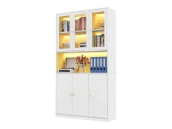 Vitrine/estante de vidro 100×35×200 cm - con iluminação LED - prateleiras abertas e 6 portas - MDF -*ModernLuxe New