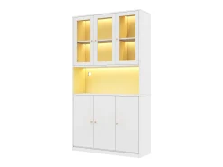 Vitrine/estante de vidro 100×35×200 cm - con iluminação LED - prateleiras abertas e 6 portas - MDF -*ModernLuxe New