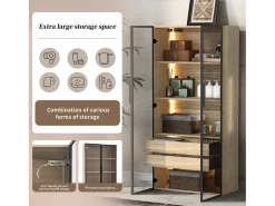 Vitrines、Móveis de casa de banho com LED - 2 gavetas grandes e 2 portas de vidro - Natural*ModernLuxe Discount