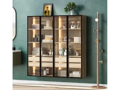 Vitrines、Móveis de casa de banho com LED - 2 gavetas grandes e 2 portas de vidro - Natural*ModernLuxe Discount